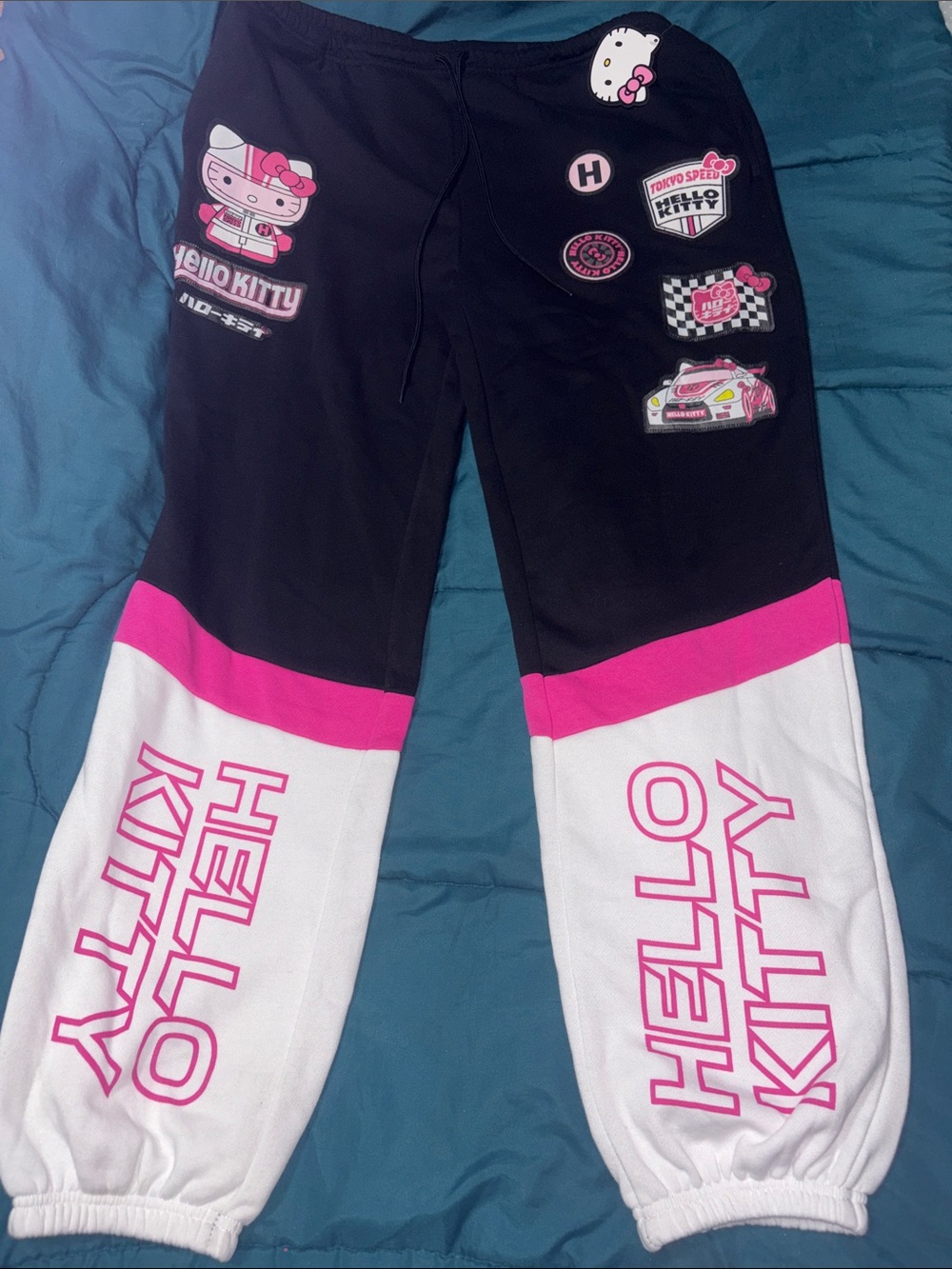 Hello Kitty Black, White & Pink Patch Graphic Joggers